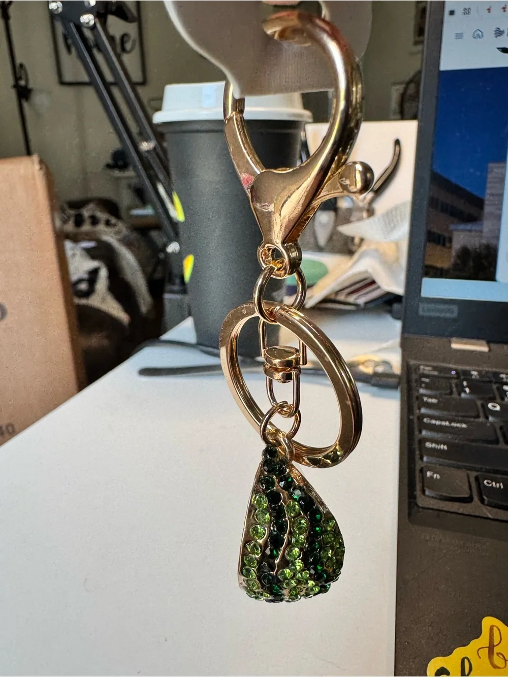 Gold-Tone Watermelon Crystal Keychain Charm - Red & Green